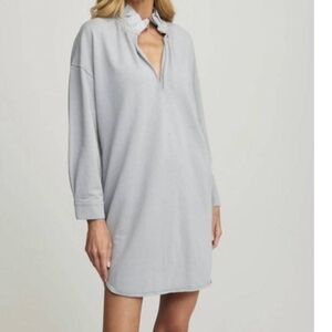 Sundays Fiona Dress In Alloy Grey Ruffle Collar Plunging Neck Line L/S Medium